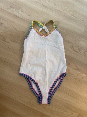 White One-Piece Swimsuit with Colorful Crochet Trim